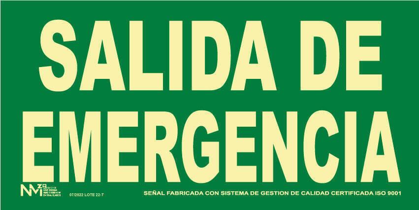 SEÑAL SALIDA DE EMERGENCIA PVC 0,7MM CLASE B 320X160
